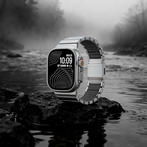 Image of Morofy Titanium Silicone Dual-Layer Link Bands Compatible with Apple Watch Band Ultra 3 /2 /1 49mm 46mm 45mm 44mm Men Women Magnetic Clasp Metal Strap for iwatch Series 11 10 9 8 7 6 5 4 SE (Silver|Black)