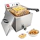 Valgus Professionelle elektrische Fritteuse aus Edelstahl 3300W 16L Großraum-Küchen-Fritteuse mit Korb und Deckel, Ablaufsystem