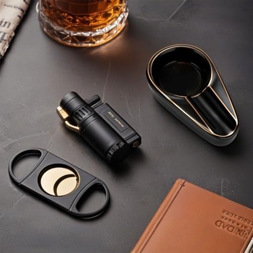 Cigar Ashtray Patio Single Ceramic Outdoor Ash Tray Cigars Portable Travel Porcelain Cigar Ashtrays Suitable for Gift Living Room Office Decoratio (Black with gold trim, M) - Image 2