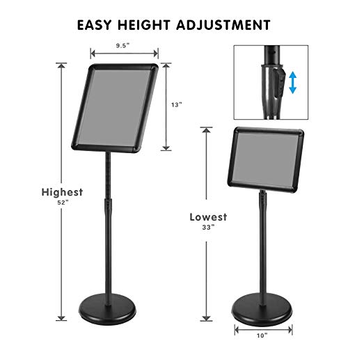 Adjustable Sign Holder Stand, ZEGNEER Sign Stand with Base, Floor Sign for Display/Poster/Business/Shows/Restaurant/Store, Snap Open Frame, Aluminum, Black (8.5" x 11")