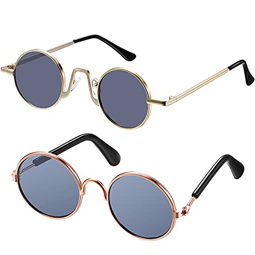 2 Pieces Pet Parent-Child Sunglasses Round Metal Pet Sunglasses Classic Retro Pet Sunglasses Cute Circular Pet Sunglasses Pet Mom Dad Sunglasses Set for Dog Cat Cosplay Party Costume Photo Props