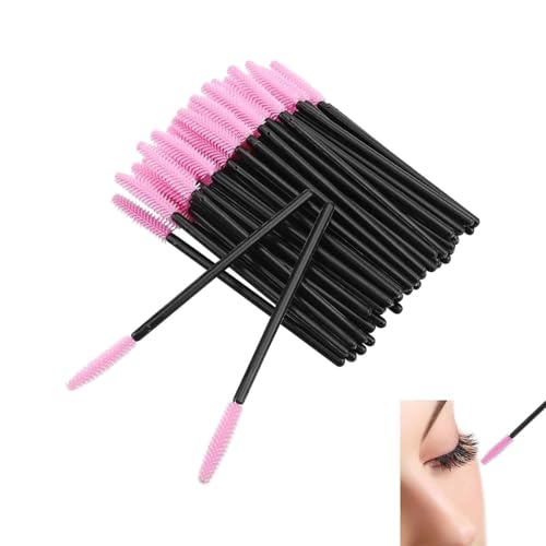 100 PCS Pink Lash Brushes for Eyelash Extensions, Silicone Mascara Wands for Eyelash Care