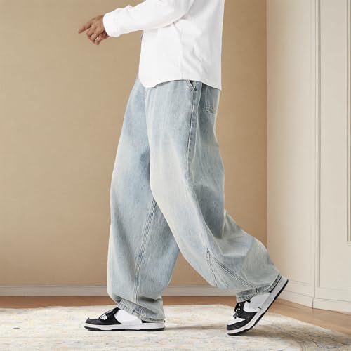 GURUNVANI Mens Wide Leg Denim Pants Loose Fit Hip Hop Jeans Streetwear4