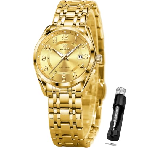 Image of OLEVS Womens Watches Classic Dress Quartz Female Wristwatch Ladies Stainless Steel Waterproof Luminous Date Easy Read Watch for Lady