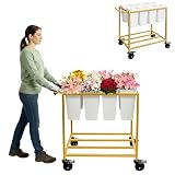Verssure Flower Cart with 8 Buckets,Flower Cart Display Stand with Wheels,Bloom Bar,Flowers Stand for Wedding ,Party and Home Decor,Gold