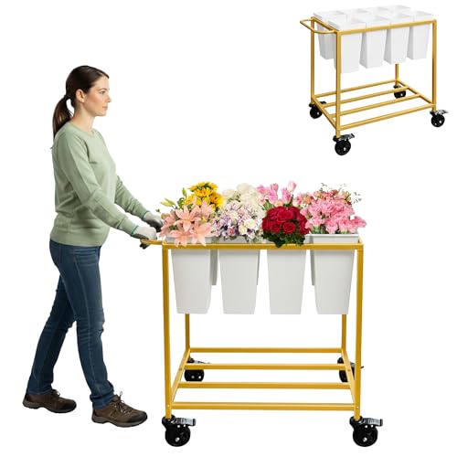 Verssure Flower Cart with 8 Buckets,Flower Cart Display Stand with Wheels,Bloom Bar,Flowers Stand for Wedding ,Party and Home Decor,Gold