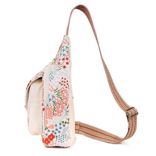 Image of SILKAREA Vintage Embroidered Floral Ethnic Backpack for Women Handbag Shoulder Bag Mini Travel Purse (Flower Sea White)