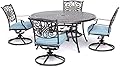 Hanover Traditions 5-Piece Rust Resistant Aluminum Patio Dining Set with Blue Cushions, Swivel Rockers and Aluminum Round Dining Table, Outdoor Dining Set for 4