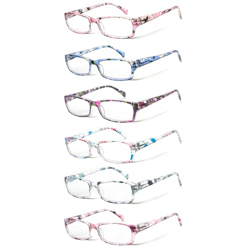 Image of Henotin 6-Pack Reading Glasses Blue Light Blocking Anti Eyestrain Computer Reading Glasses for Women and Men Readers (Mix Color-B, 1.25, Diopters)