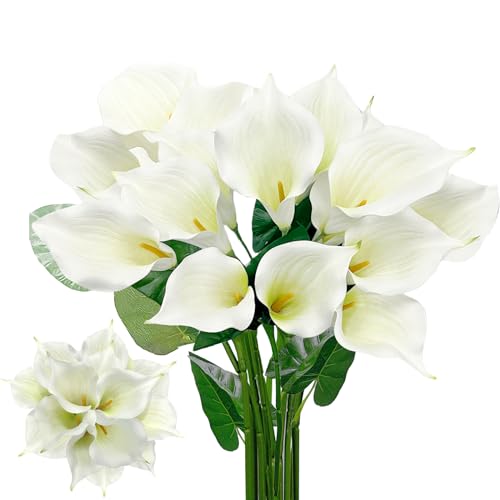 SNAIL GARDEN 14 Grandes Têtes de Lys Calla Artificiels Avec Feuilles Vertes, Réalistes en Latex, Fleurs Amovibles Au Toucher Réaliste Pour Décoration