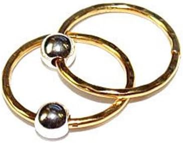 HOOP EARRINGS w/ SILVER BEADS, 14mm HINGED FACET 22K GOLD OVER SOLID STERLING SILVER