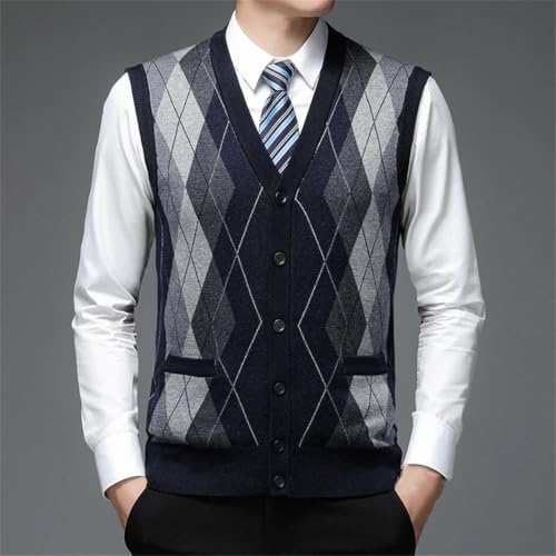 Men's Argyle Knit Sweater Vest Deep V-Neck Sleeveless Cardigan Casual Fashion Diamond Pattern Waistcoat4