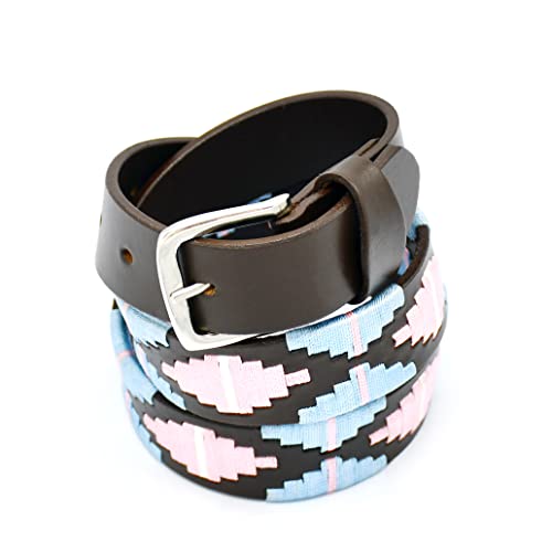 OdontoMed2011 Polo Belt Hand-Stitched leather belt Sky Blue & Pink Color 36