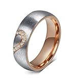 Womens Stainless Steel Love Puzzle CZ Couple Ring for Valentines Wedding Engagement Promise,Size 8