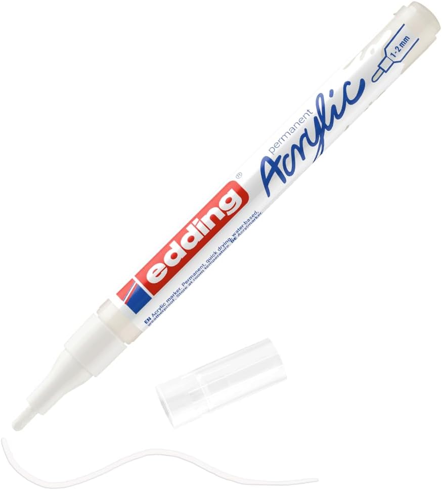 edding 5300 white - 1 paint marker pen - fine round nib 1-2mm - for drawing on canvas, art paper and wood - acrylic markers for pebbles, waterproof