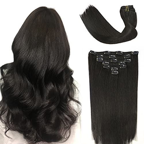 VARIO Hair Clip in Human Hair Extensions Natral Black Hair Extensions Clip on 7Pcs 70g Full Head Straight Soft Thick Weft Clip in Real Hair Extensions 20 Inch