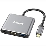 USB C to HDMI Multiport Adapter Tuwejia USB 3.1 Gen 2 Thumderbolt 3 to HDMI 4K Video Converter/USB 3.0 hub Port PD Quick Charging Port with Large Projection for 2015/16/17/18 MacBook/MacBook Pro/Chr