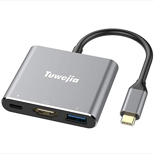 Tuwejia USB C to HDMI Multiport Adapter USB 3.1 Gen 2 Thumderbolt 3 to HDMI 4K video Converter/USB 3.0 hub Port PD quick Charging Port with Large Projection for 2015/16/17/18 MacBook/MacBook Pro/Chr