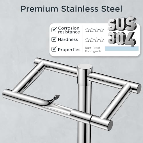 Image of FORIOUS Toilet Paper Holder Wall Mount, Stainless Steel Rustproof Double Post Pivoting Tissue Roll Holder for Bathroom, Commercial Toilet Paper Dispenser Freestanding Toilet Paper Stand, Chrome