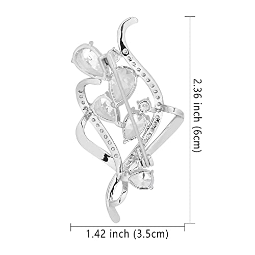 Zirconia Crystal Flower Brooches Pins For Women Bouquets Costume Jewelry Gifts (Silver) #TOP1