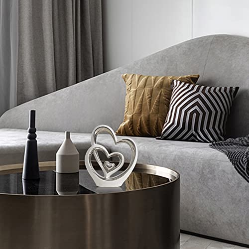 Fjs Heart Statue For Living Room Decor, Couple Love Sculpture, Modern Ceramic Statue, Love Figurines For Home Living Room Bedroom Decor, Wedding Valentine's Day Romantic Gift (A, White And Silver) #TOP4