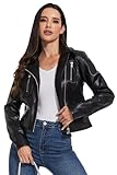 Fahsyee Women's Faux Leather Jackets - Moto Biker Motocycle PU Zipper Coat Lightweight Blazer Vegan Black S