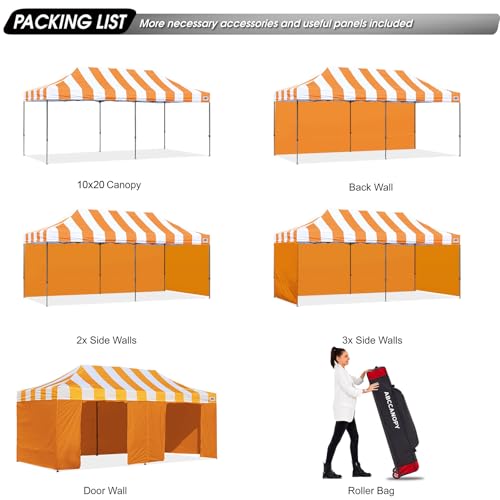 Image of ABCCANOPY Heavy Duty Easy Pop up Canopy Tent with Sidewalls 10x20,Strip Orange