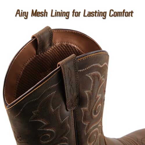 Image of SUREWAY Cowboy Boots For Men - Mens Square Toe Western Boot,Oil /Slip Resistant,Durable Fashionable Classic Pull on 10 Inch Boots Mid Calf Wellington Boots