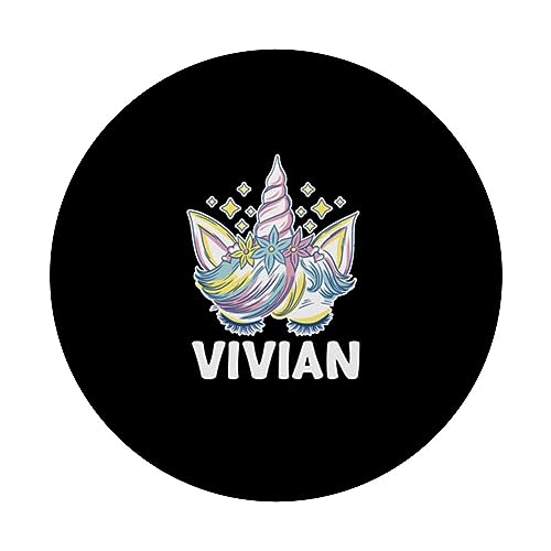 Cute Personalized Name Unicorn Crown Vivian PopSockets Swappable PopGrip, Black - Image 3