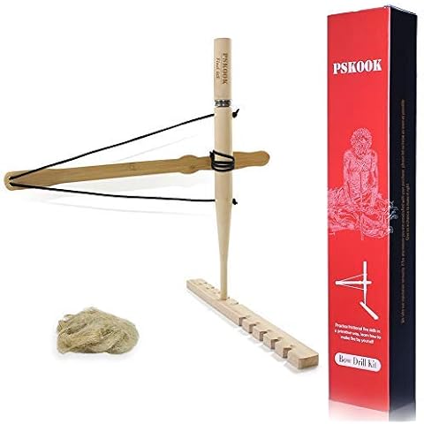 PSKOOK Bow Drill Kit Fire Starter Primitive Wood Survival Practice Friction Fire Tool Scout Outdoor Activity Kits for Teaching (G1 with Box) Cover