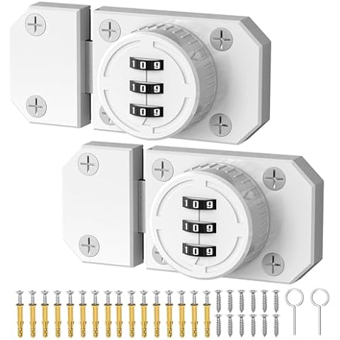 Cabinet Lock with Combination, 3-Digit Password Closet Door Lock, Zinc Alloy Mechanical Door Lock with Screws for One-Way Door, Cabinet, Barn Door, Drawer, Office File Cabinet (2, White) Cover