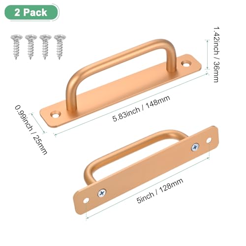 Image of M METERXITY 2-Pack Barn Door Handles, 5Inch /128mm Hole Center Aluminium Alloy Gate Handle with Mounting Screws for Bathroom /Wardrobe /Closet /Kitchen, Sliding Door Handle with Plate [Gold]