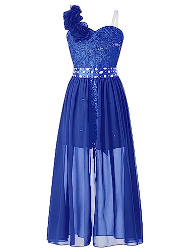 Moggemol Robe De Fête pour Fille Ensemble Robe Bustier Dentelle À Fleurs De Demoiselle D Honneur pour Enfant Mariage Soirée Bal Bleu Royal 11-12 Ans