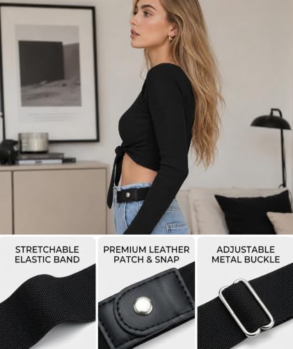 Image of 4PCS No Buckle Belt for Men, Buckle Less Belt for Men, Elastic Belt for Men Adjustable Stretch Waistband for Work, Casual, or Outdoor Use (black)