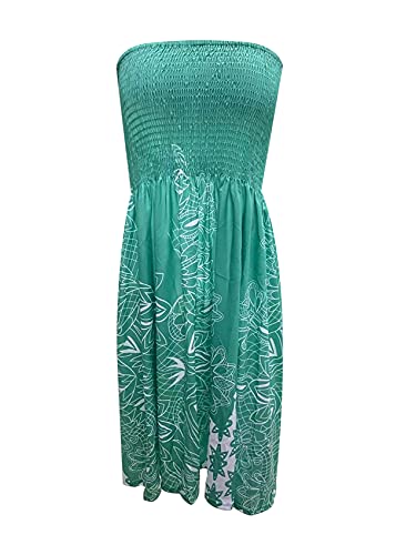 Image of Zyyfly Tube Top Dress Women Summer Beach Coverup Stretch Smocked Strapless Dress