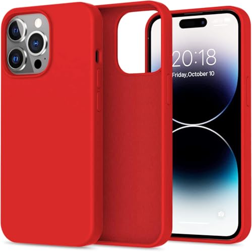 Image of Elzzi Microfiber Candy Case Compatible for iPhone 14 PRO MAX, Shockproof Slim Back Cover Liquid Silicone Case (Red)