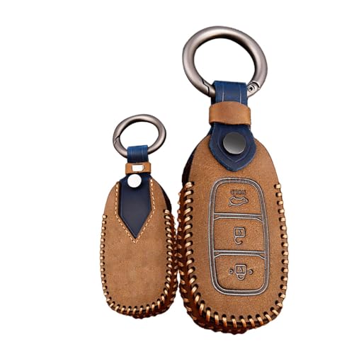 Coque de clé en cuir véritable pour Hyundai Elantra et Tucson à 3 boutons