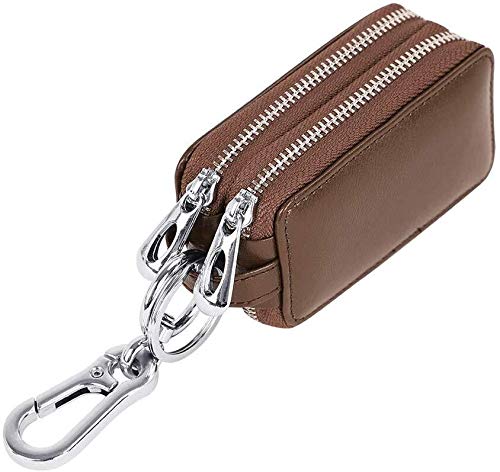 Preisvergleich Produktbild ABNB Car Key Case Schlüsselanhänger-Doppelt-Reißvers... Leder-Multifunktionsauto-Schlüssel-B... Anti-Diebstahl-Handy-Kreditkarte (Color : Brown)