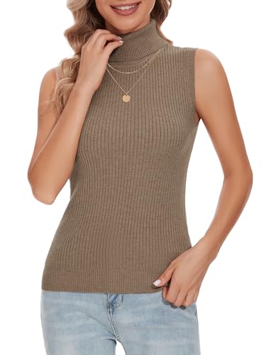Image of Sleeveless Turtlenecks Tops for Women Slim Fit Knit Sleeveless Vest | Lightweight Stretchy Turtleneck Sweater Women Business Casual Wear
