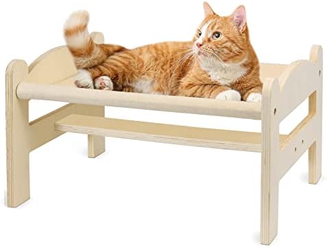 Cat Furniture Cat Bed Cat Hammock,Wooden Elevated Cat Bed Free-Standing for Indoor Cats,Cat Couch Pet Supplies,Washable and Breathable Kitty Hammock Bed,Gift for Your Small to Medium Size Cat