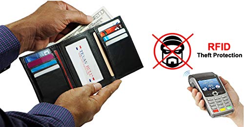 RFID Signal Blocking Trifold Wallets for Men Genuine Cow Leather (Black)2