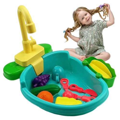 Fregadero de juego, fregadero de juego para niños con grifo, simulación eléctrica de 11, 42x13, 39x11, 02 pulgadas con interruptor giratorio de agua corriente, desarrollo para simulación, sin batería