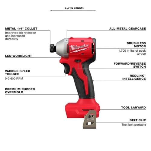 Milwaukee 3610-22CT M18 18V Li-ion Brushless Cordless Compact Hammer Drill/Impact Combo Kit (2-Tool) (New Gen), Red thumbnail 7