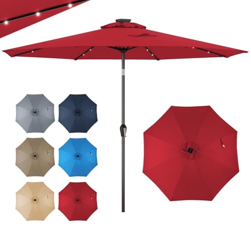 GOPLUS Parasol de Jardin Exterieur 3M, Grand Parasol Inclinable avec Lumineux Solaire 24 LED, 8 Baleines, Manivelle, Anti-UV, pour Plage Balcon Patio, Base Non...