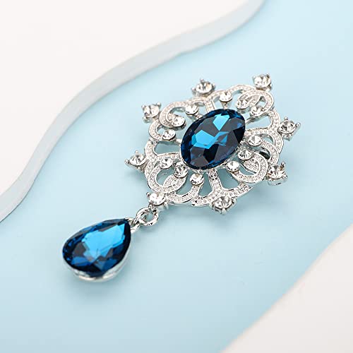 Image of Kercisbeauty Blue Rhinestones Small Silver Brooch for Unisex Women Men Dress Suit Brooches Pin Bling Jewelry for Special Occasion (Lake)