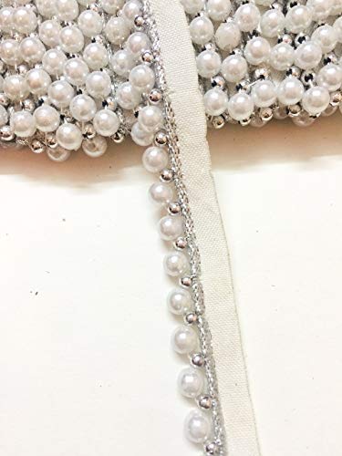 Image of 9 mtr Stylish Pearl Laces for Dresses, Sarees, Lehenga, Suits, Bags, Decorations, Borders, Crafts and Home D�cor (Silver)