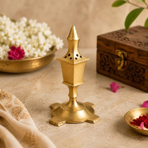 Image of Brass Incense Stick Holder with Antique Finish, Traditional Designer Agarbatti Stand for Pooja, Home Decor and Gifting, 2.3x2.3x3.5 Inch