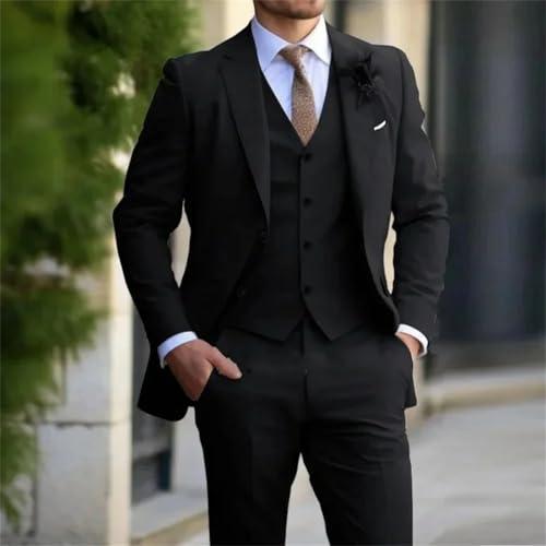 Men's 3-Piece Wedding Suit Set - Single Button Lapel Jacket with Vest & Dress Pants3