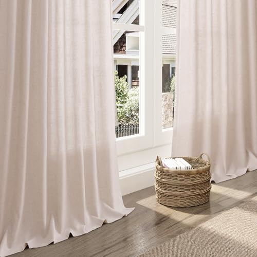 Image of Nanspring Linen Curtains 96 Inch for Living Room Back Tab Natural White
