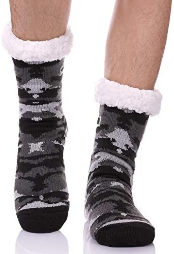 CHOWISH Men's Slipper Socks Winter Thermal Fleece Lining Camouflage Non Slip Stockings (Camouflage 5)